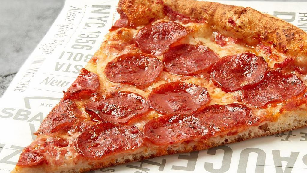 Ny Pepperoni Slice · XL NY Slice made with fresh, hand-stretched dough, topped with San Marzano-style tomato sauce, 100% whole milk mozzarella and pepperoni. Made fresh daily.