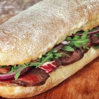 Roast Beef Sandwich · Fresh roast beef sandwich with mayonnaise, mustard, cheese, lettuce, tomatoes, onions. serve...