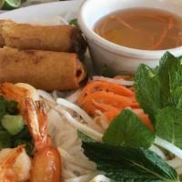 76. Bún Tôm Chả Giò · Vermicelli salad with grilled shrimp and fried imperial pork egg roll.