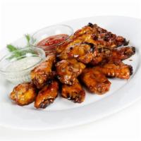 Honey Mustard Wings With Fries · Honey mustard flavored chicken wings.