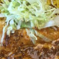 2 Enchiladas · Meat, rice, beans and salad.