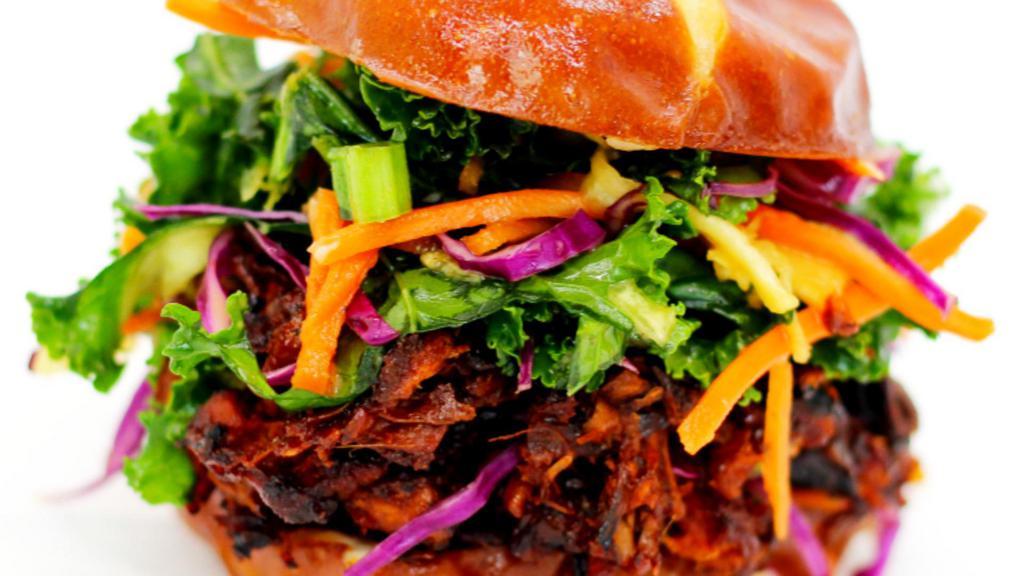 BBQ Jackfruit Sliders · Ingredients: BBQ Jackfruit, Kale Slaw (Sliced kale, green cabbage, purple cabbage, carrots, celery) on toasted Prezilla Bread ( not gluten-free)
Soy-Free & Nut-Free
Contains: Gluten and Coconut
