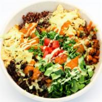 So International Taco Bowl · So international taco bowl base: organic red quinoa, taco style jackfruit (onions, bell pepp...