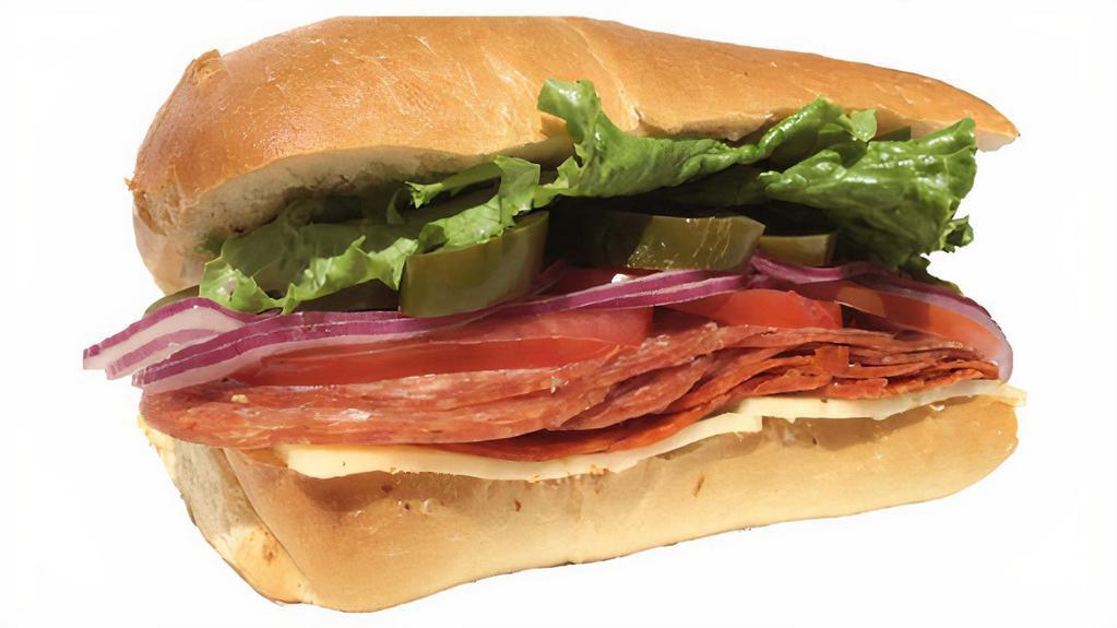 Spicy Italian Sandwich · Salami, pepperoni, pepper jack cheese, lettuce, tomatoes, onions, and jalapenos.