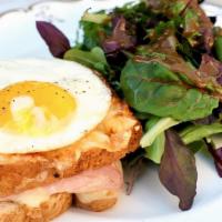 Croque Madame · Famous Traditional French Lunch Item!! Mornay Sauce, Comte
Cheese, Parisian Ham, Garlic & He...