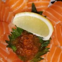 Sake Don · Salmon sashimi over sushi rice 10 pieces.
