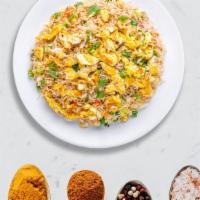 Egged On Fried Rice  · Egg with basmati rice stir fried and cooked in Indian and Chinese sauces