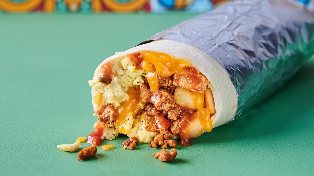 Sausarito · Breakfast burrito stuffed with scrambled eggs, potatoes, spicy sausage, salsa & melty cheese
