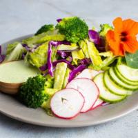 Lettuce Romaine Calm · Romaine, red cabbage, broccoli, cuke, radish, cilantro, jalapeno cilantro dressing. 
Calorie...