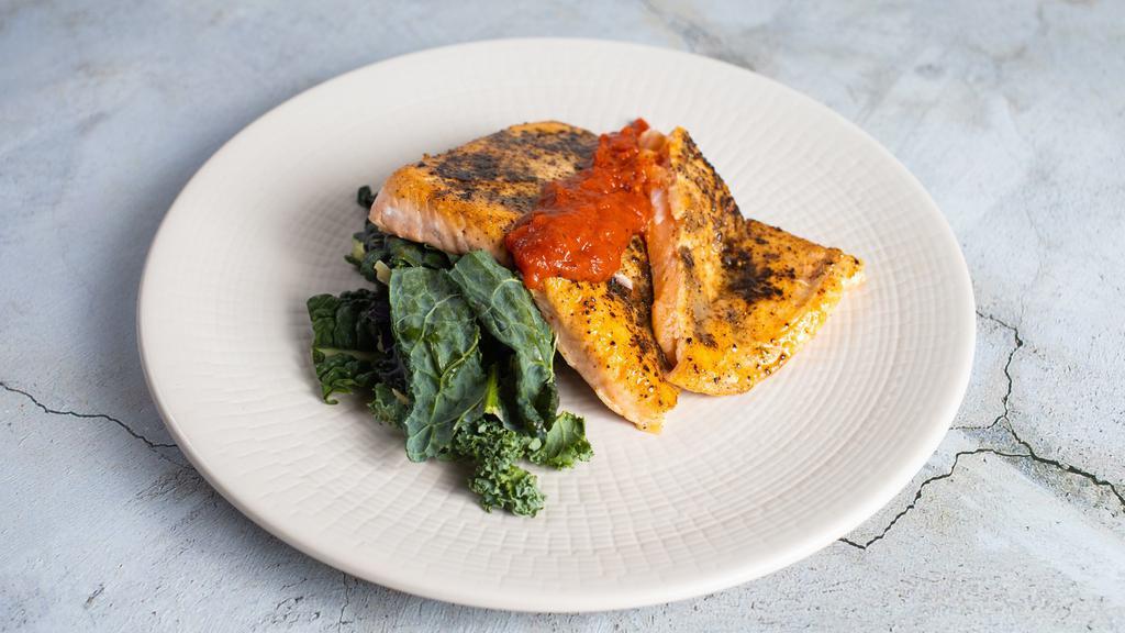Just Chillin (Pepper Seared Salmon with Red Pepper Coulis) · Dusted with pepper and served with pureed roasted red pepper.
Calories: 527 kcal | Carbohydrates: 9 g | Protein: 43 g | Fat: 35 g | Saturated Fat: 13 g | Cholesterol: 142 mg | Sodium: 1182 mg | Potassium: 1388 mg | Fiber: 2 g | Vitamin A: 7310 IU | Vitamin C: 55.1 mg | Calcium: 324 mg | Iron: 4.1 mg