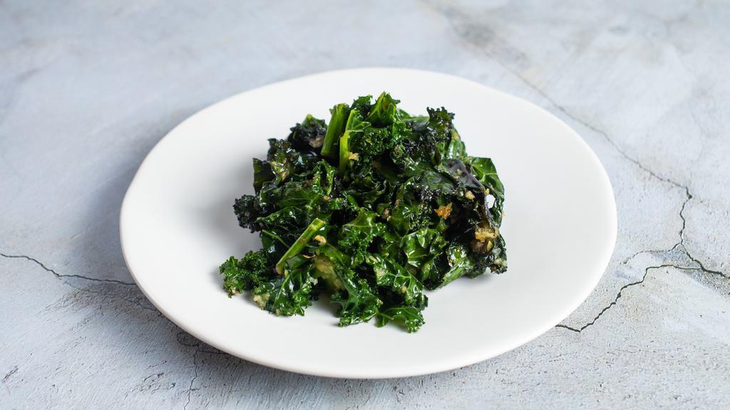 Kale to Action · Lacinato Kale sautéed in olive oil, garlic, and finished with a squeeze of lemon. Calories: 40.6 kcal | Total Fat: 0.0 g | Saturated Fat: 0.0 g | Polyunsaturated Fat: 0.0 g | Monounsaturated Fat: 0.0 g | Cholesterol: 0.0 mg | Sodium: 30.5 mg | Potassium: 318.5 mg | Total Carbohydrate: 8.4 g | Dietary Fiber: 1.1 g | Sugars: 0.2 g | Protein: 2.2 g