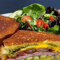 Pesto Grilled Cheese Sandwich · Add avocado, bacon, or ham,  griddled to perfection on Texas toast. Add avocado , bacon for ...