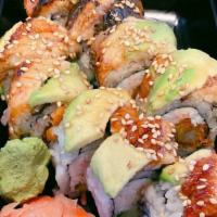 Dragon Roll · [Shrimp Tempura, Crabmeat, Cucumber] 
Unagi, Avocado