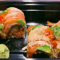 Da Luv Roll · [Shrimp Tempura, Spicy Tuna, Cucumber] 
Salmon, Avocado, Tobiko