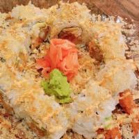 Macadamiassss Roll · [Shrimp Tempura, Avocado, Cream cheese, Macadamia Nuts] Tempura Flakes