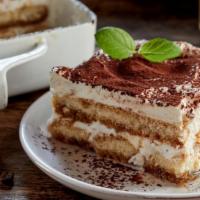 Tiramisu · Coffee flavored dessert with layers of cream.