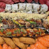 Modern Plus Party Tray · 10 Tuna Nigiri
10 Salmon Nigiri
Spicy Tuna Roll
Honey Crunch Roll
Lion King Roll
Dragon Roll...