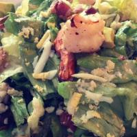 Cobb Salad with Grilled Prawns · Butter lettuce with bacon, egg, avocado and blue cheese dressing.
