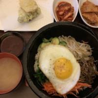 Bi Bim Bop · Mixed vegetables, BBQ beef & rice w/ egg on top.