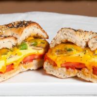 #5. Mediterranean · Egg mixed with black olives, sun-dried tomato and mushroom topped with a slice of Cheddar, s...