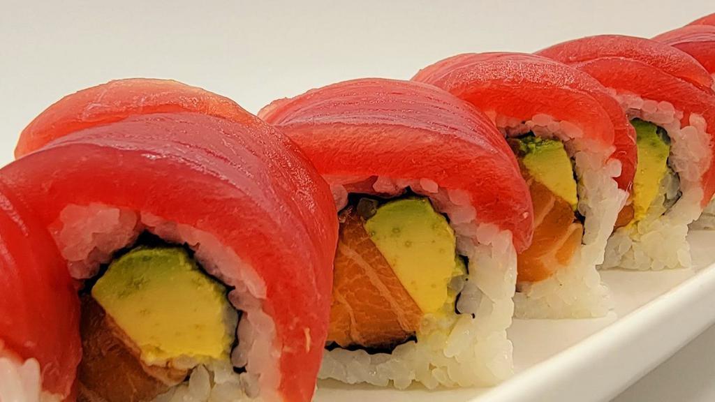 Cherry Blossom · salmon and avocado topped with red tuna