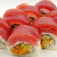 Red Dragon Roll · shrimp tempura, spicy tuna, cucumber topped with red tuna
