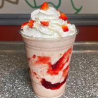 Strawberry Milkshake · Creamy strawberry milkshake, made with vanilla ice cream, milk, and fresh strawberries. Topp...
