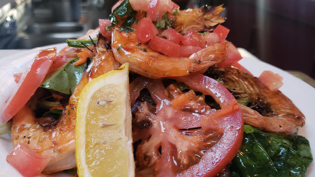Griglia with PRAWNS · GRILLED SEAFOOD w/ mixed greens, arugula & marinated tomato & grape fruit