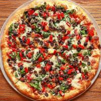 Free-Style Pizza · daiya (vegan cheese), calabrese pepper, kalamata olive, spinach, shredded carrot, marinara s...