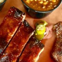 Combo #2 · Two BBQ meats and two sides. Includes pickled vegetables and Texas sliced bread. No double o...