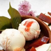 Romeo e Julieta · Crème Fraiche ice cream with guava ribbon.  Based on a traditional Brazilian flavor combo of...