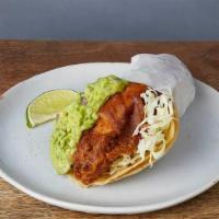 NICK'S WAY BAJA TACO :: · Beer-battered fish in a crispy tortilla wrapped in a soft tortilla. With Jack cheese, guacam...