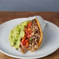 NICK'S WAY CARNITAS :: · One taco with a grilled crispy corn tortilla wrapped in a soft corn tortilla. With Jack chee...