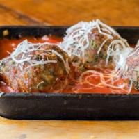Zachary's Meatball · Zachary's meatballs in marinara sauce, garnished with aged parmesan, served with house-made ...