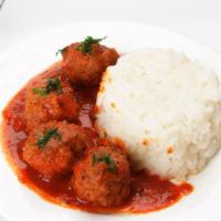 Meatballs With Rice · White Basmati Rice With 4 Meatballs Cooked in Tomato Sauce