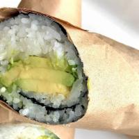 Avocado · avocado rolled in organic sushi rice and stewed.