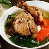 Pho Roasted Chicken · Gluten-free. Roasted chicken leg, chicken bone broth and vegetables. Home-made, slow-cooked ...
