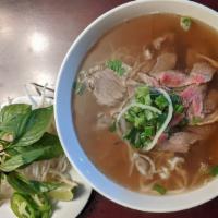 P8. Pho with Rare Beef, Brisket, Flank, Tendon, and Tripe · Angus-certified rare beef. noodle and broth packaged separately. side of basil bean sprout l...