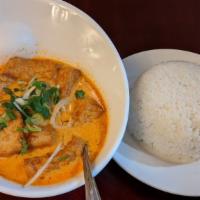 R15. Vietnamese Yellow Curry with Fried Tofu & Side White Rice (Spicy) · Vegetarian.  Curry is one level of spicy, cannot be adjusted.