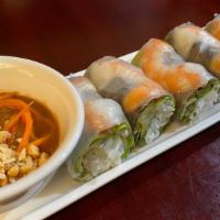 A2. Shrimp Spring Rolls · Contains peanuts.  Served with housemade peanut dipping sauce.