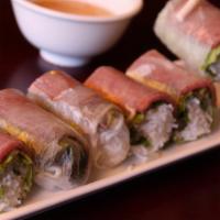 A3. Spring Rolls (choice of grilled pork, chicken, or nem) · Choice of protein (grilled pork, chicken, or nem).  Nem rolls come with peanut sauce.  Grill...
