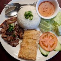 D8. Rice Platter with Shrimp Paste in Tofu Skin & Grilled Pork · 