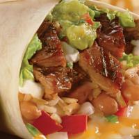 Grande Burrito · Grilled chicken, steak or carnitas, rice, beans, jack and cheddar cheeses, salsa Mexicana, g...
