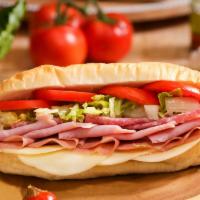 Classic Cold Cuts Sandwich · Salami, ham, mortadella, provolone cheese, lettuce, tomatoes and Italian dressing.