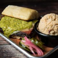 Regular Gaucho · Tender smoked brisket, grilled onions, melted provolone and a house made chimichurri.  Serve...