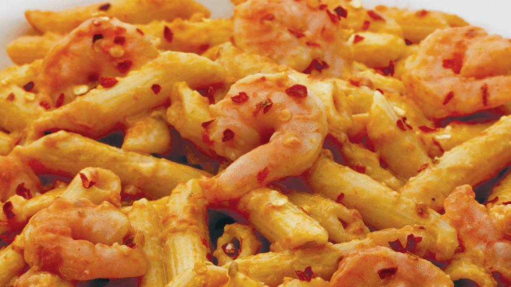 Shrimp Fra Diavolo · garlic shrimp & crushed red pepper with penne in spicy rosa sauce.