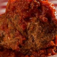 World Famous Meatball · Feeds 5 . Our famous half-pound meatballs topped with our homemade marinara sauce & creamy r...