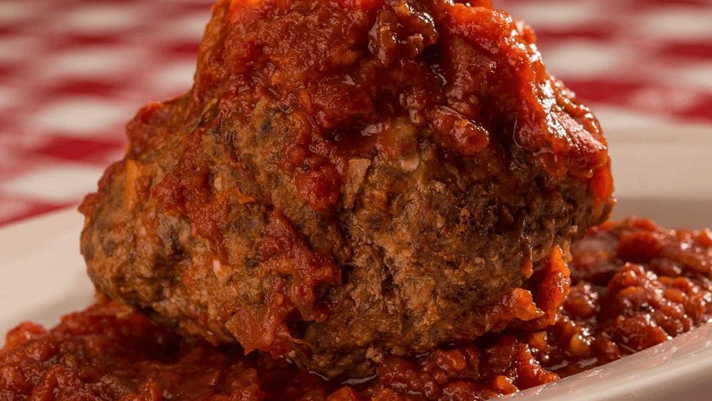 Meatball (1) · Our famous half-pound, mouth-watering meatball made with 100% premium ground beef served with our homemade marinara sauce.