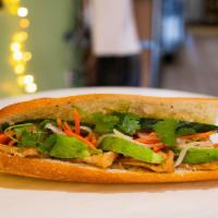 BM7. Avocado Veggie Sandwich · Avocado, tofu, and a mix of vegetables in a Vietnamese style baguette for the perfect vegan/...