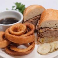 French Dip · Roasted beef, au jus, on a sourdough roll.